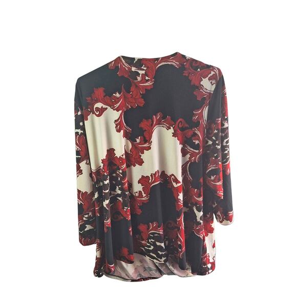 Avenue Women 5x Red/Black Swirl Print Faux Wrap Slinky Blouse Top - Picture 2 of 5